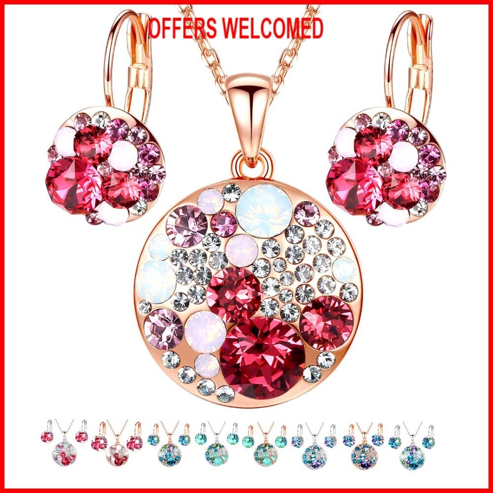 Crystal Jewelry Set with 18K Rose Gold Plated Pendant and Earrings